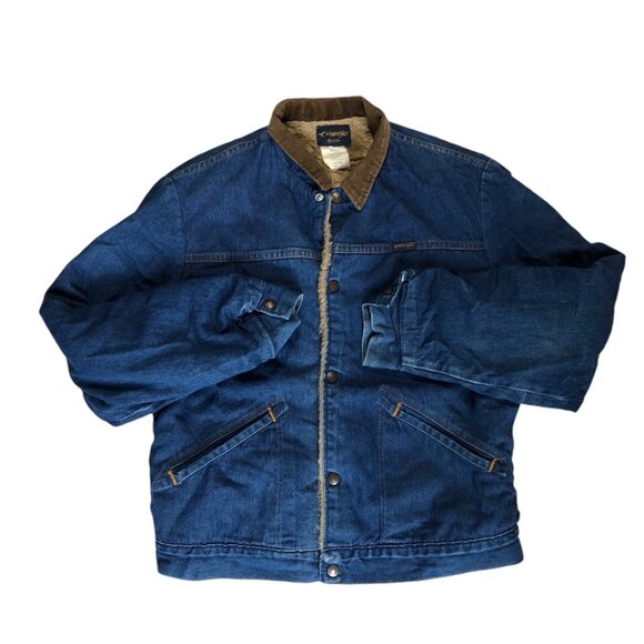 Wrangler Other - Vintage Wrangler Corduroy Collar Fur Lined Denim Jean Jacket Lined Size 42 Large